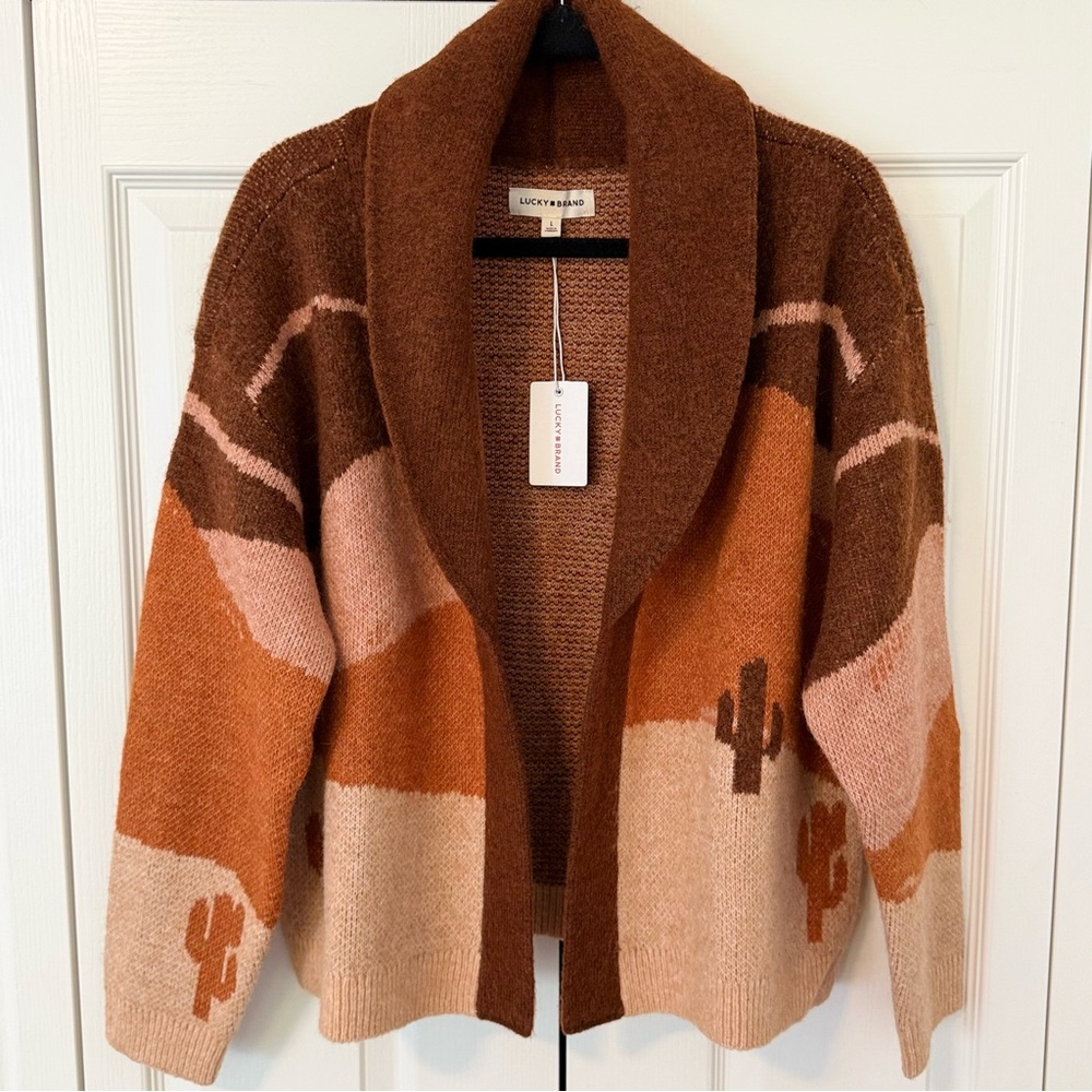 Lucky Brand Long Sleeve Horse Shawl Cardigan Large NWT - Picture 6 of 7